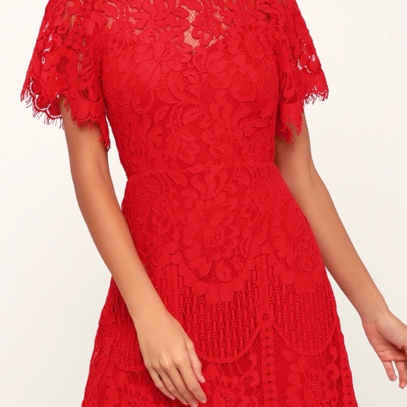 Lulu's Pearson Red Lace Short Sleeve Dress - Picture 4 of 5